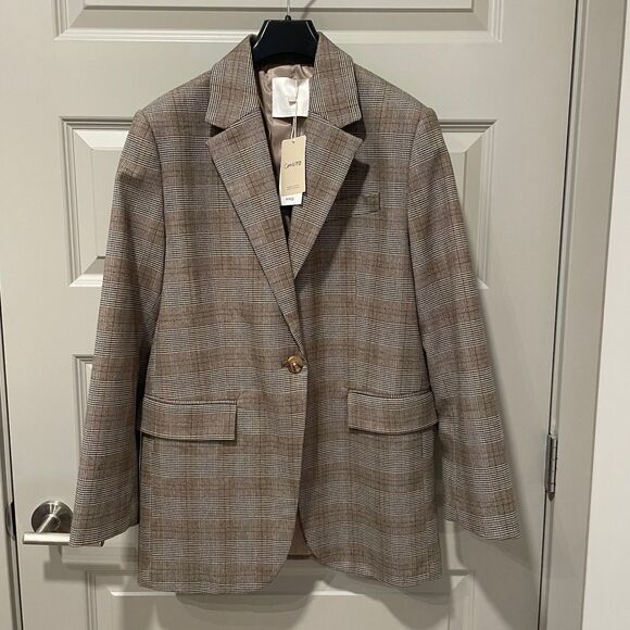 NWT Mango Light Brown Check Plaid Blazer, size M - Picture 1 of 10
